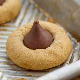 Peanut Butter Blossom Cookie on wavy cookie sheet