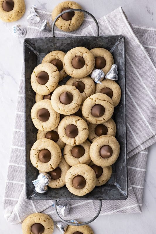 Peanut Butter Blossoms on serving tray