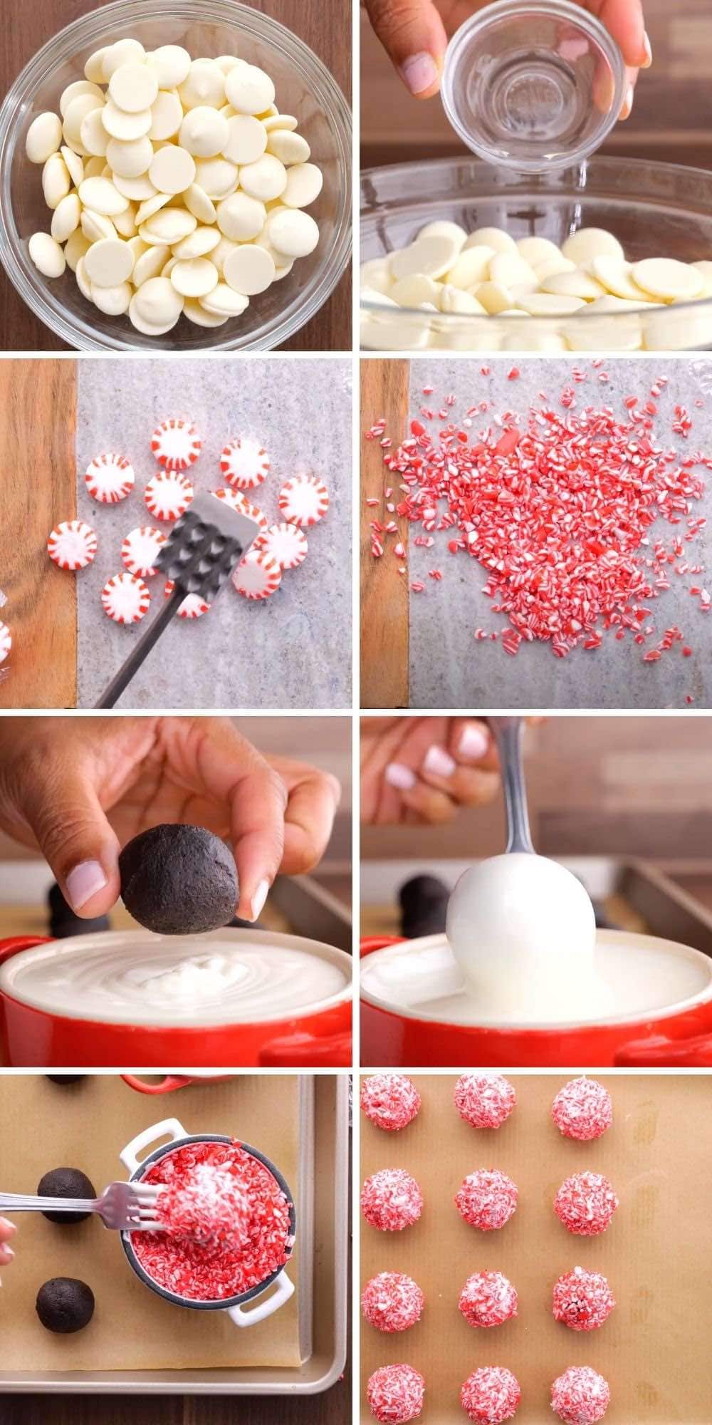 Peppermint Oreo Balls collage of prep steps