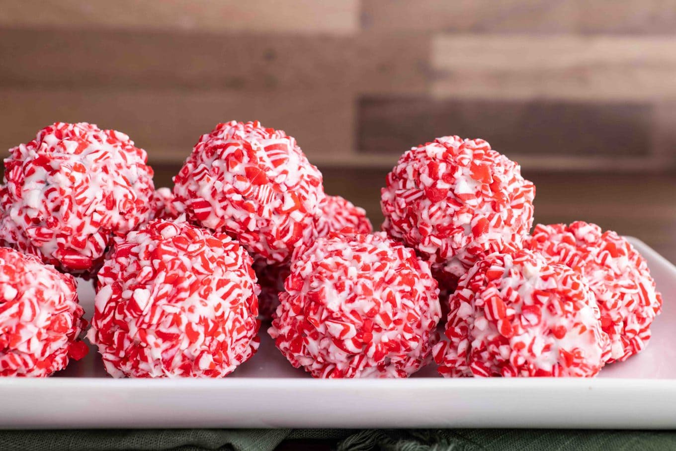 Peppermint Oreo Balls on serving tray
