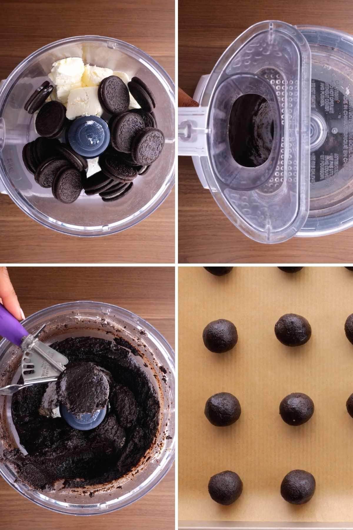 Peppermint Oreo Balls collage of prep steps