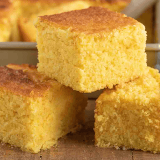 Baked bread cut into squares and stacked