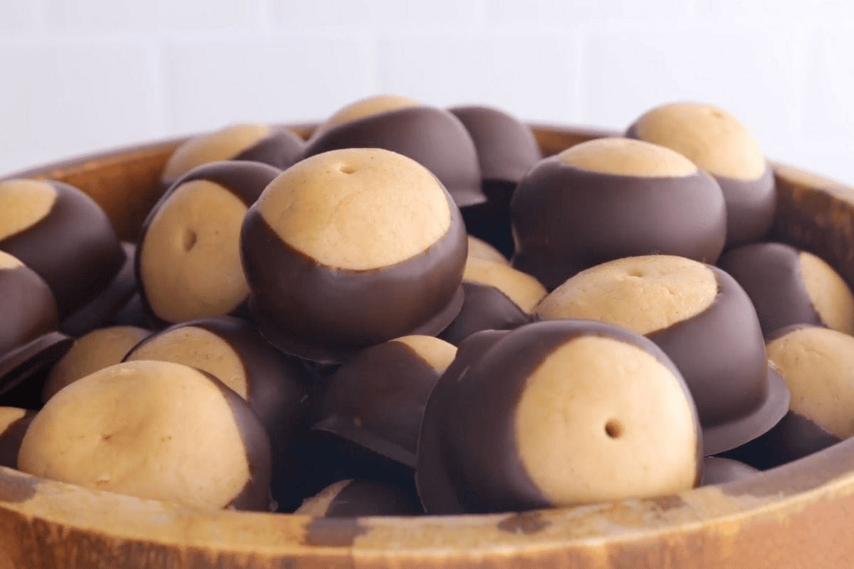 Bowl of homemade peanut butter candies