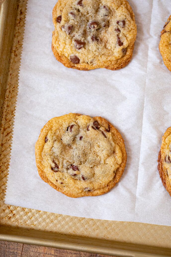 Chocolate Chip Cookies on baking sheet with parchment paper