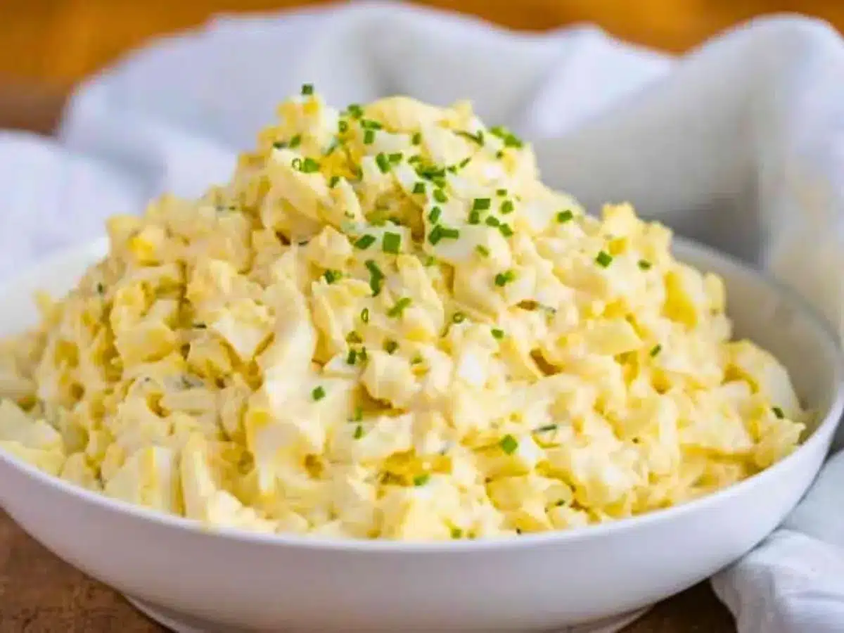 Egg Mixture in bowl with greens on top