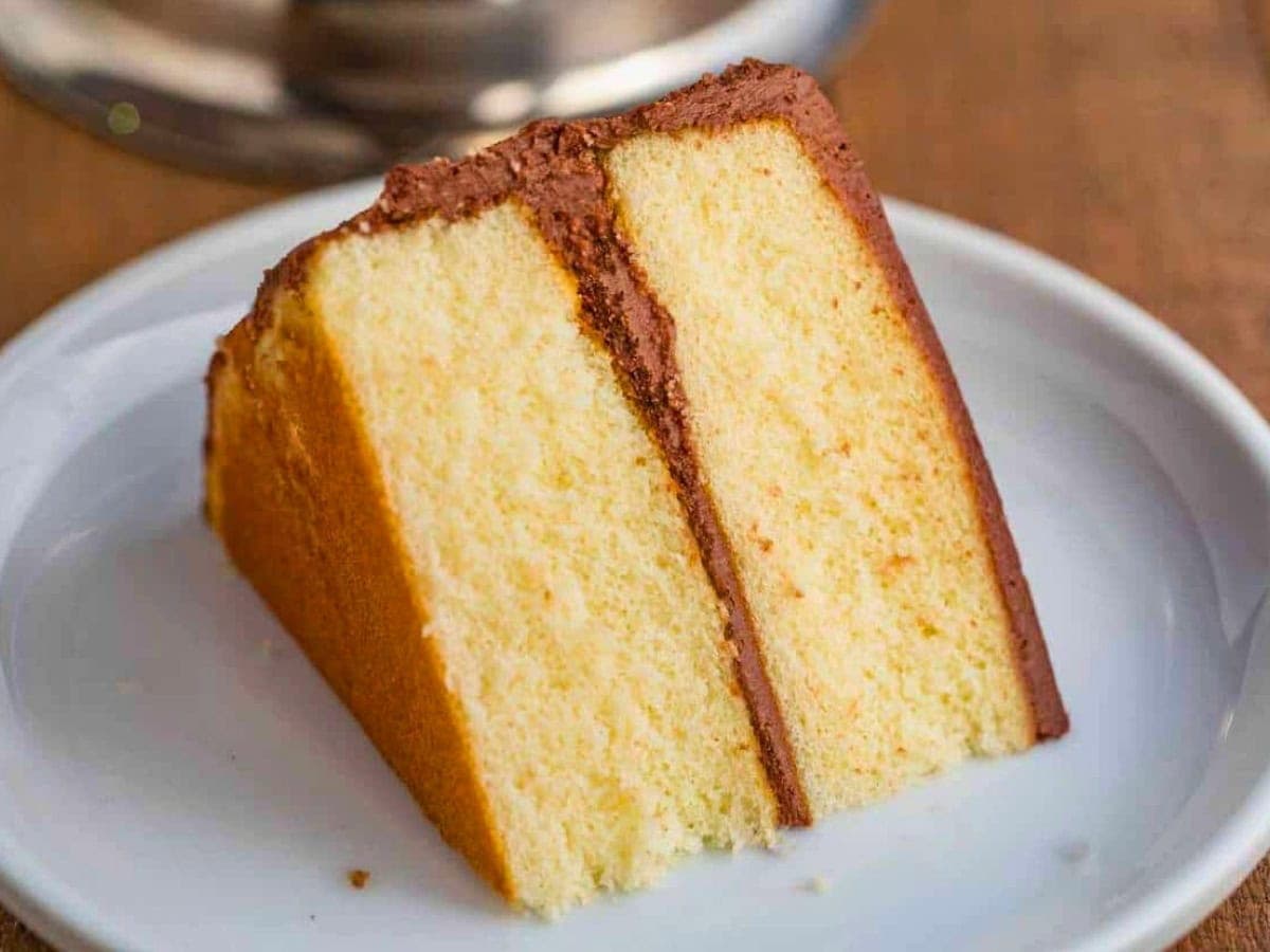 Slice of cake on a white plate