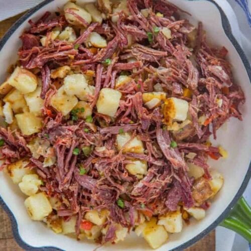 Cooked hash in skillet