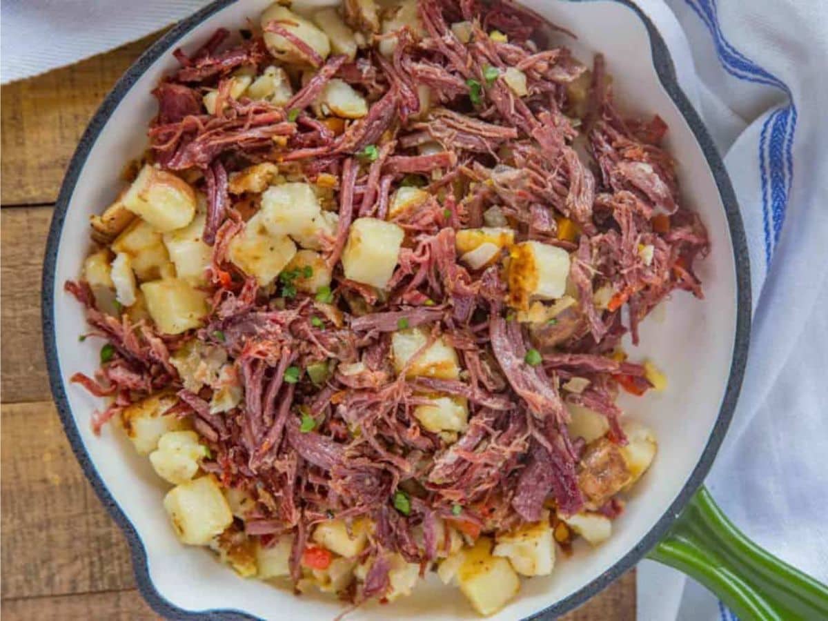 Cooked hash in skillet