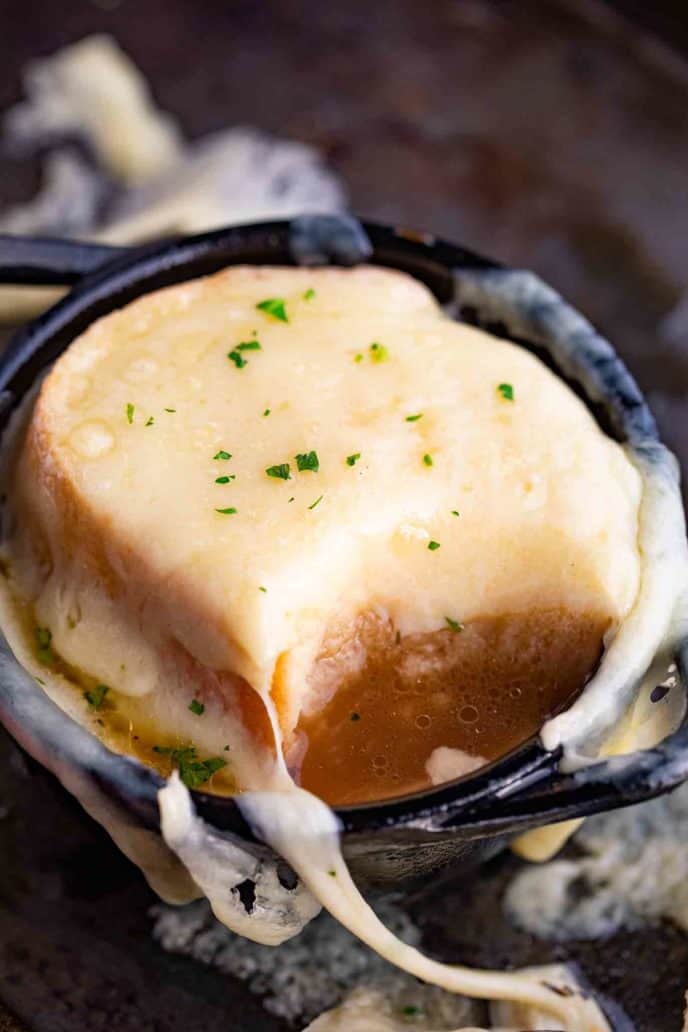 French Onion Soup with Cheese and Toast Topping