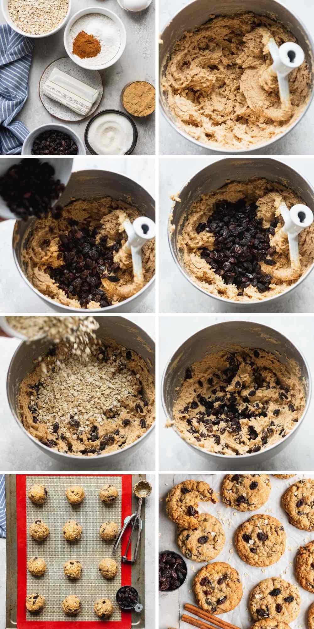 Oatmeal Raisin Cookies collage of prep steps