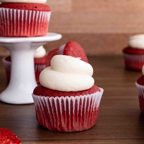 Red Velvet Cupcakes on various stands