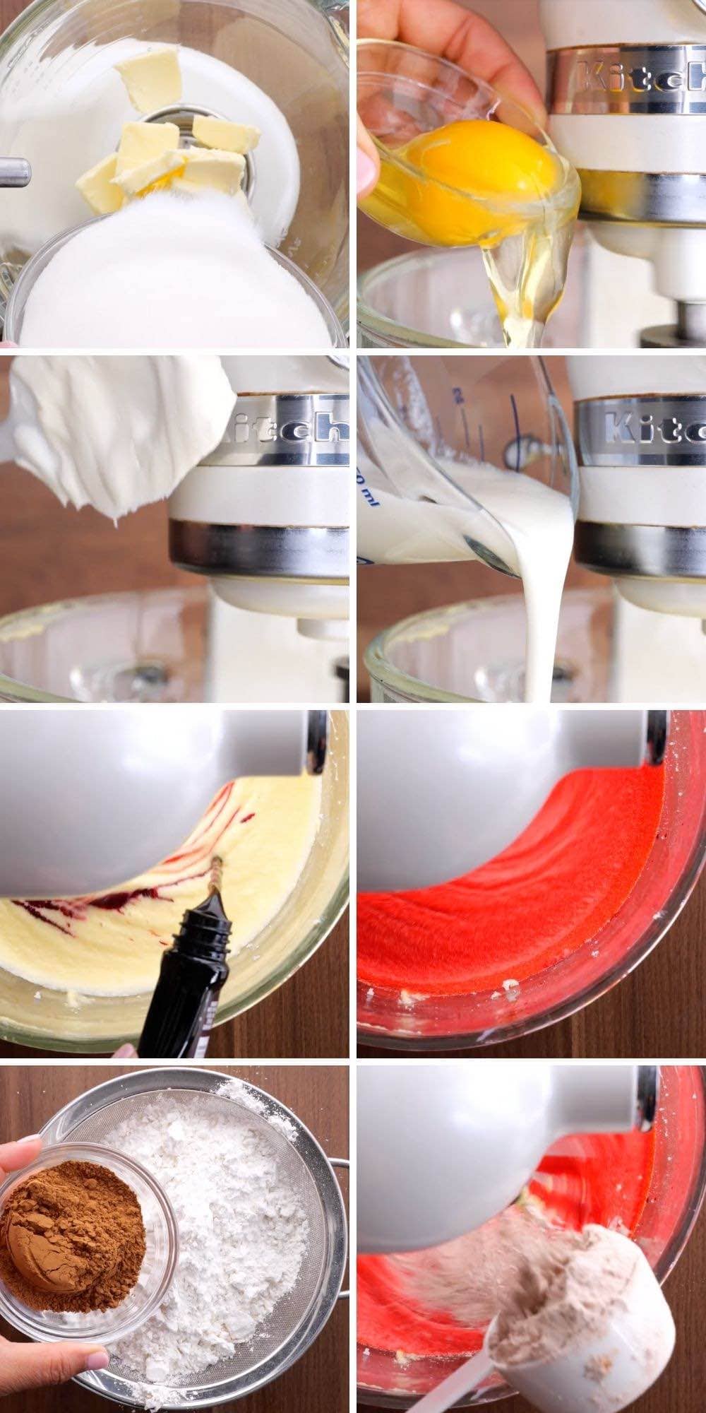 Red Velvet Cupcakes collage of batter preparation