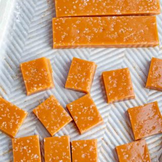 candy squares on baking sheet