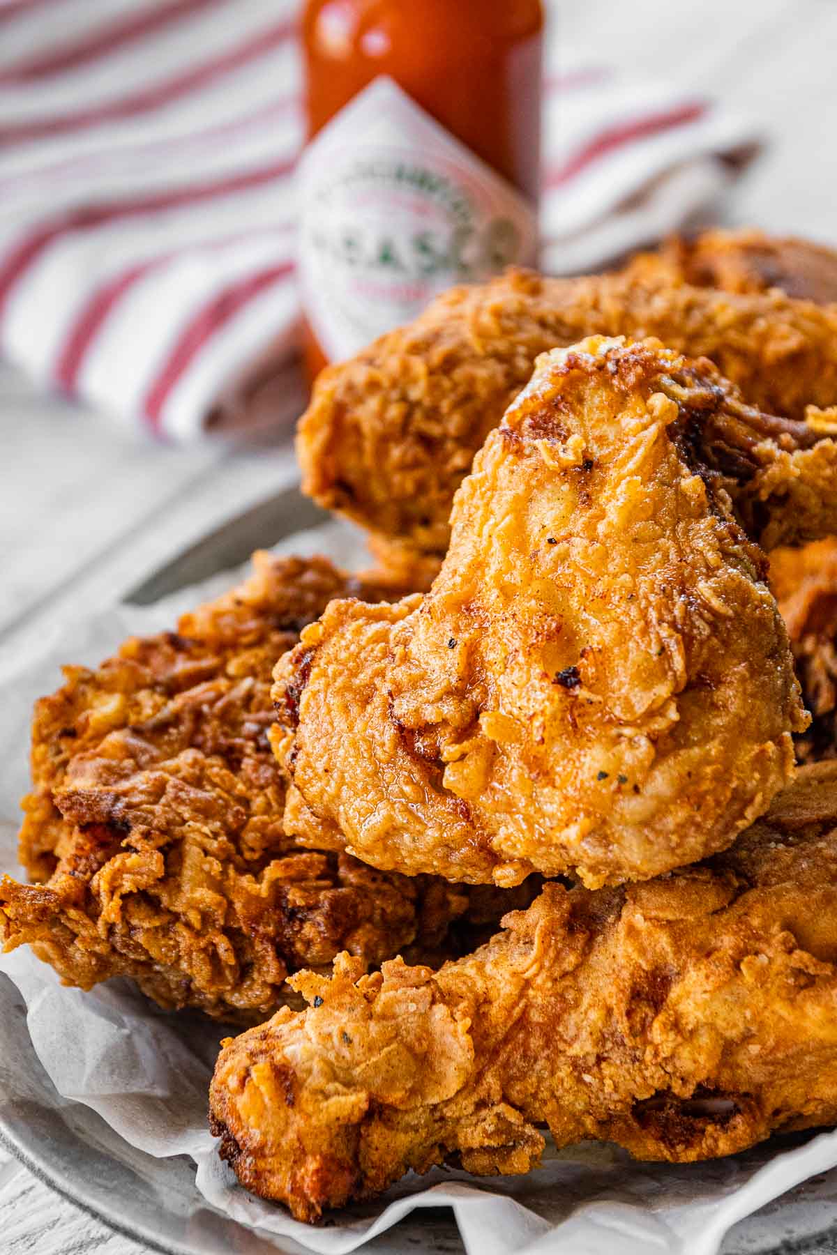 Super Crispy Fried Chicken pieces on serving plate