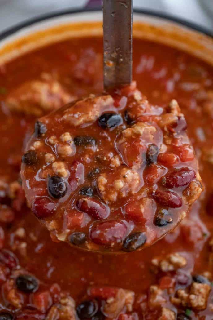 Turkey Chili in a ladle