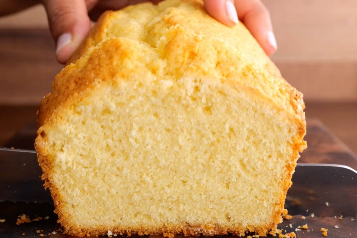 Vanilla Pound Cake side view after slicing