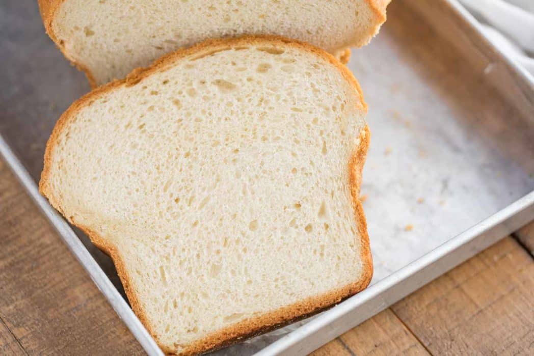 Slice of bread on a pan