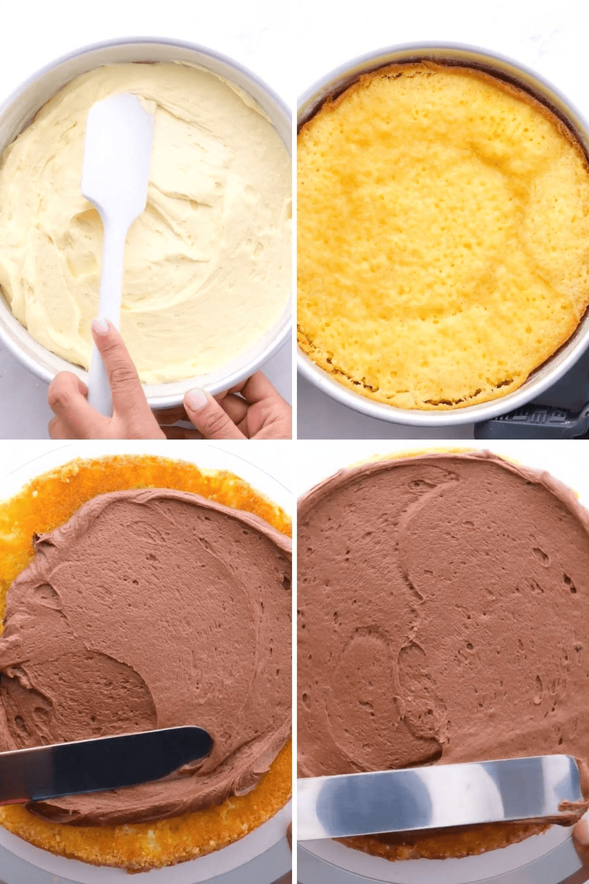 Collage of baking and frosting cake
