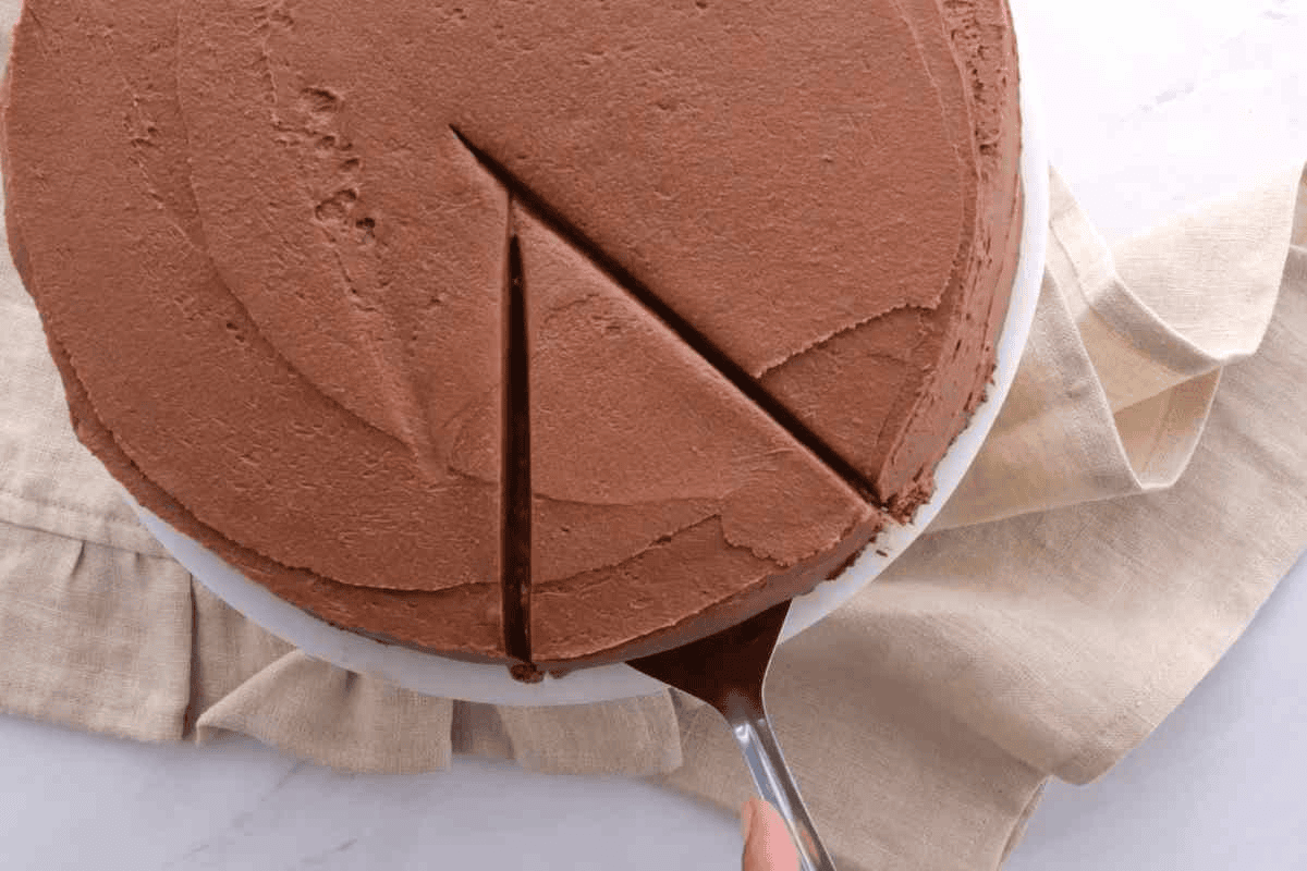 Serving cake slice from above