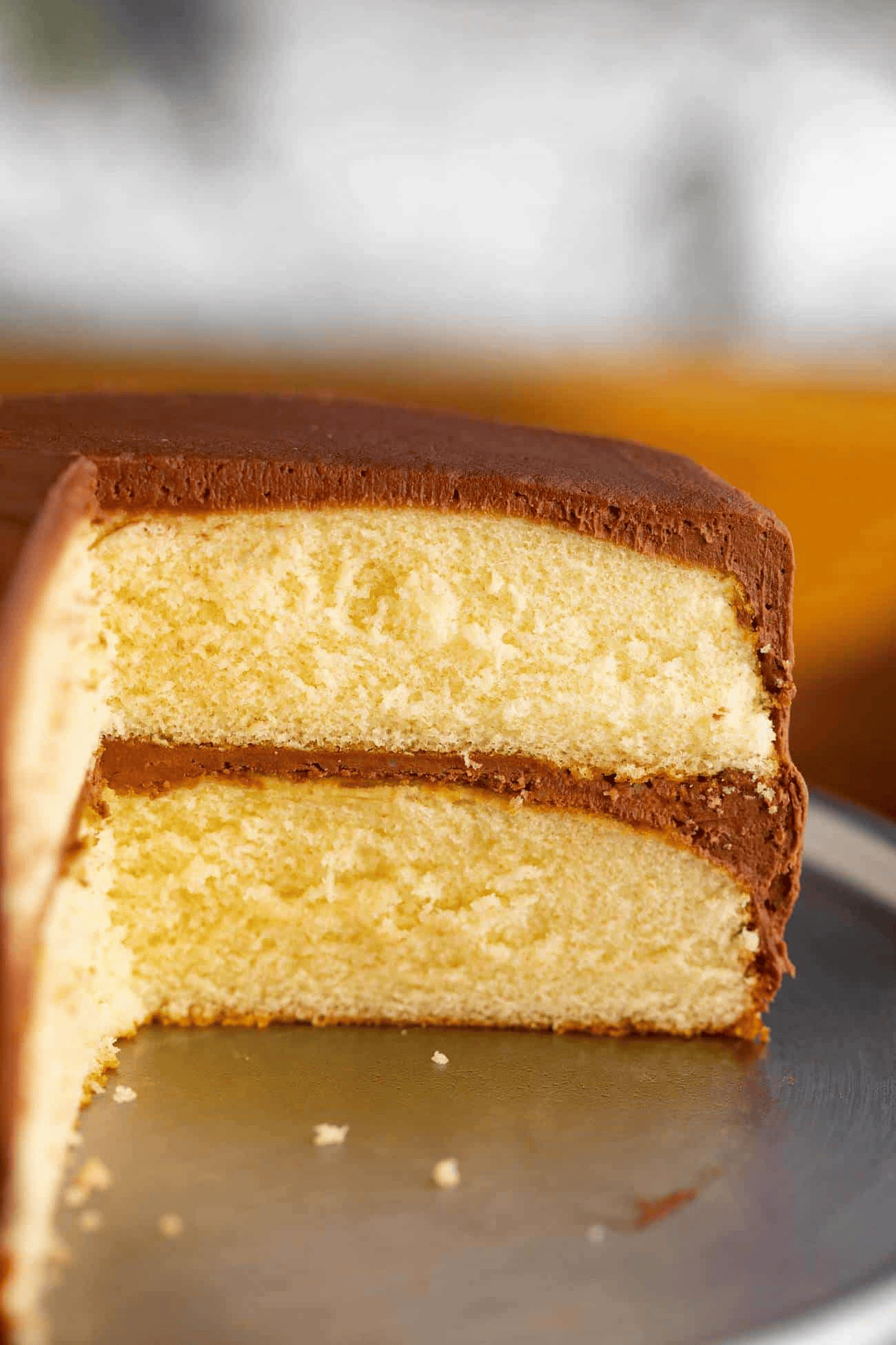 Sliced cake on cake stand