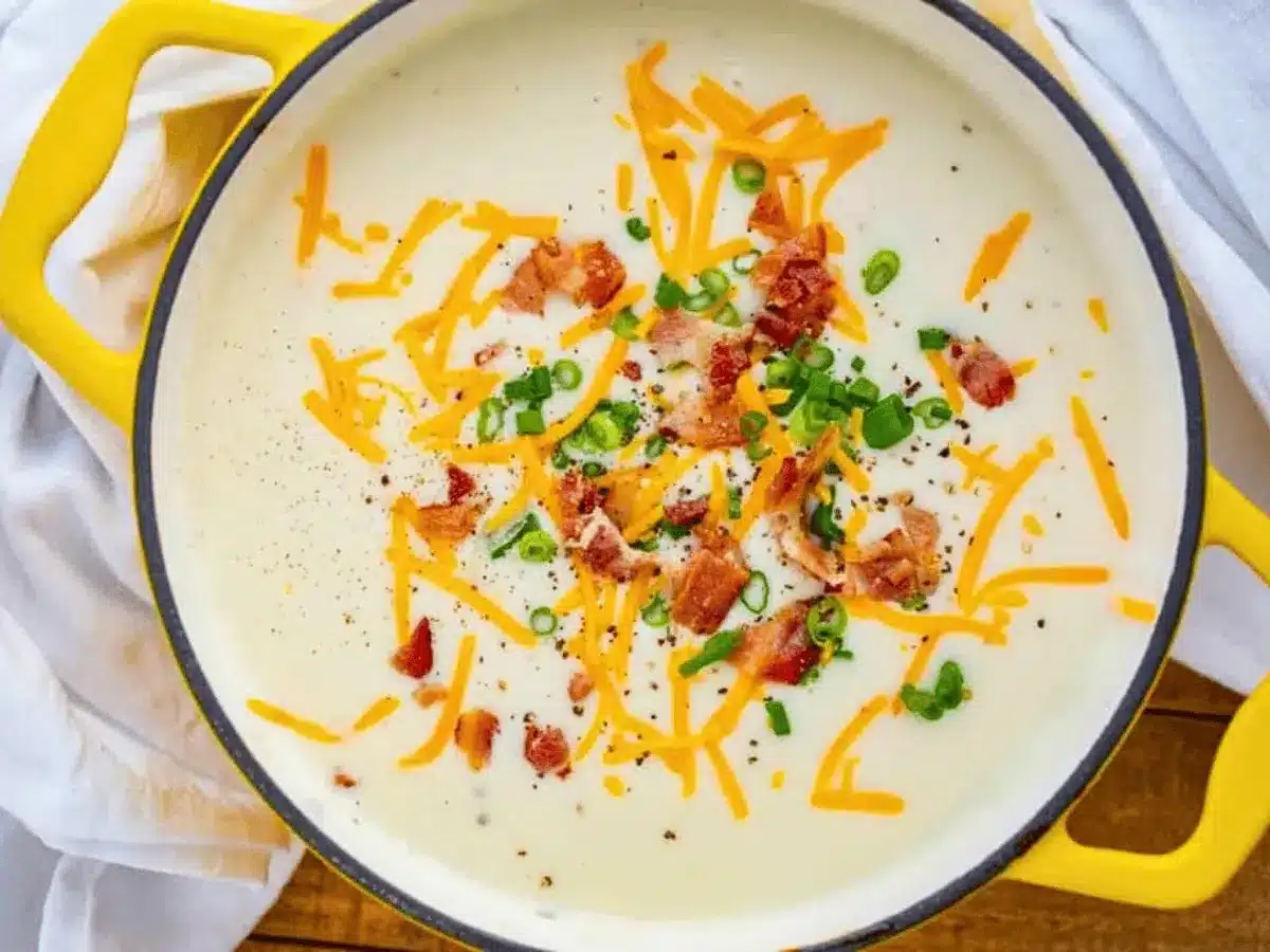 top down view of creamy soup 