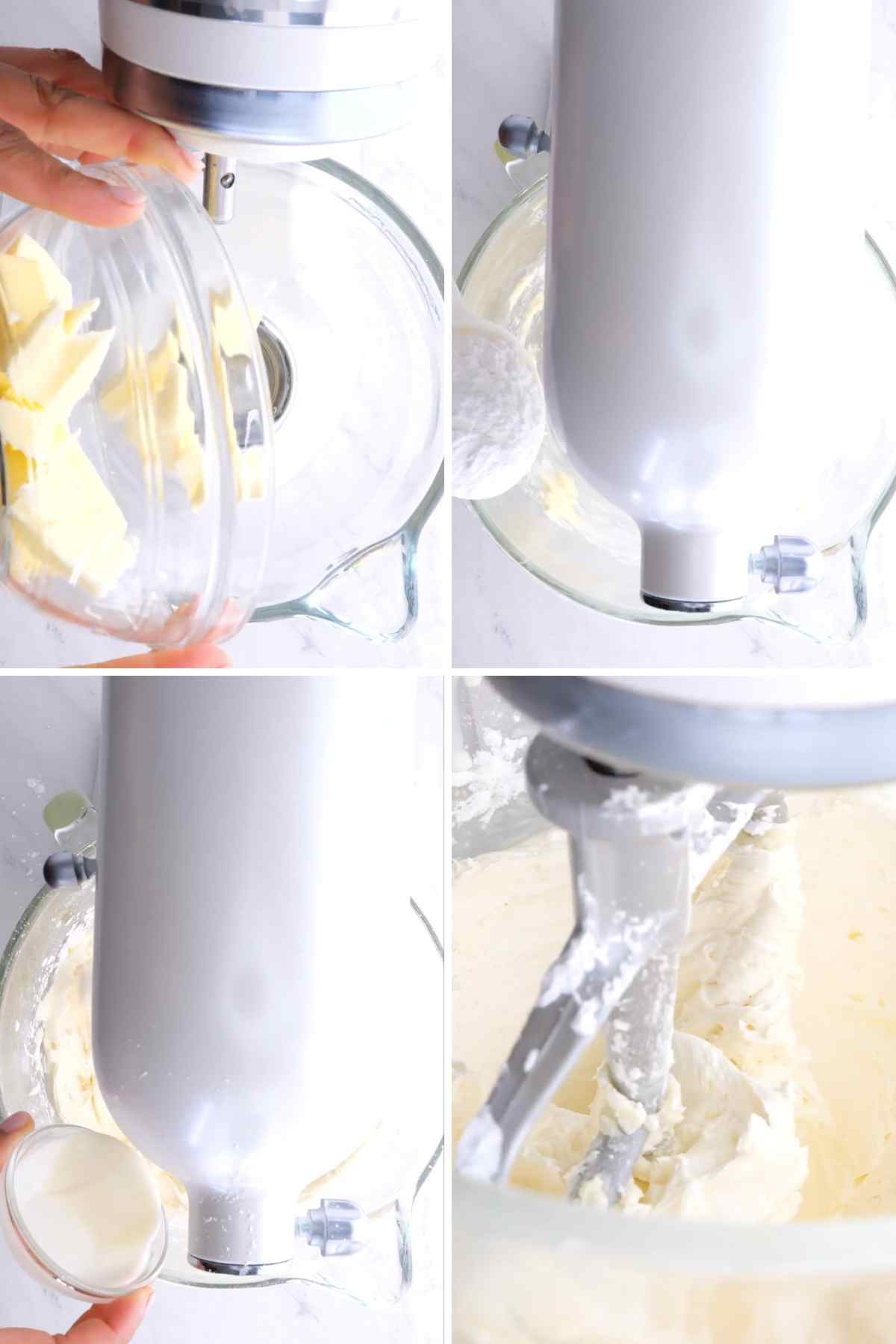 Classic Buttercream Frosting Collage of mixing steps