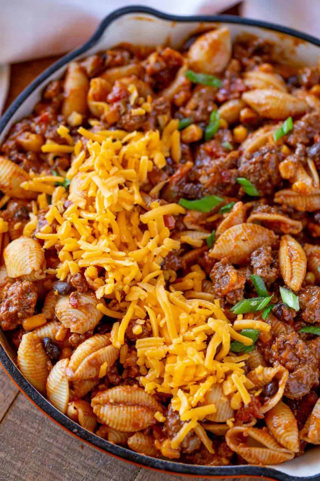 skillet full of ingredients after cooking 