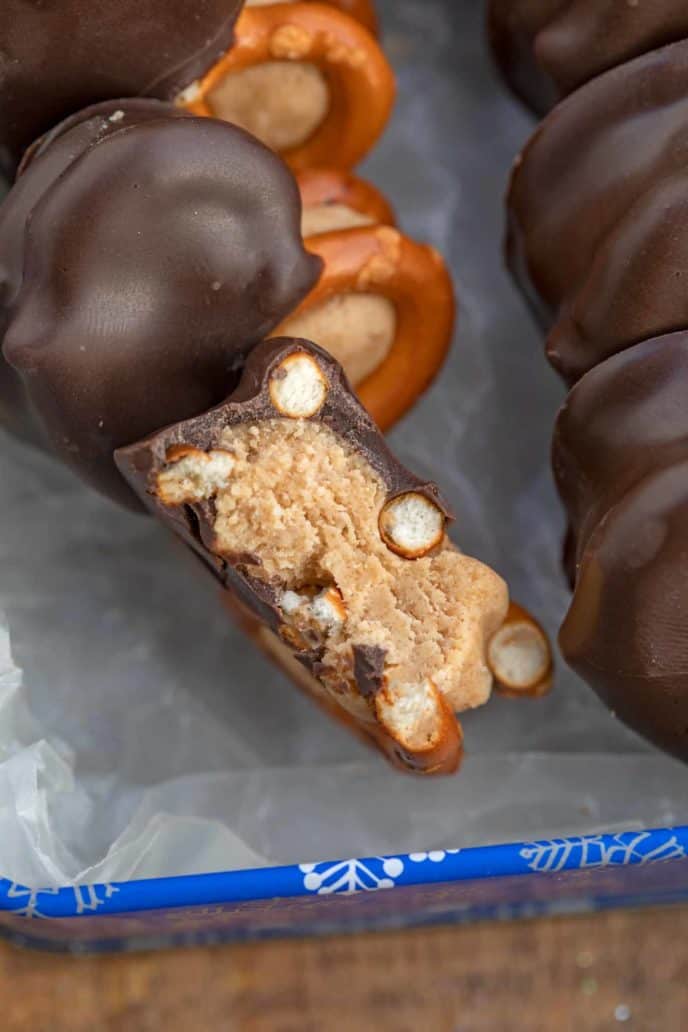 Peanut Butter Filled Pretzels dipped in chocolate