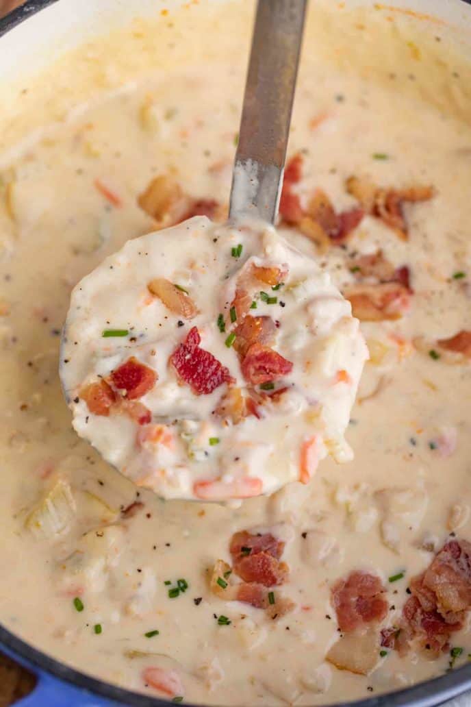 Ladle of Clam Chowder with Bacon