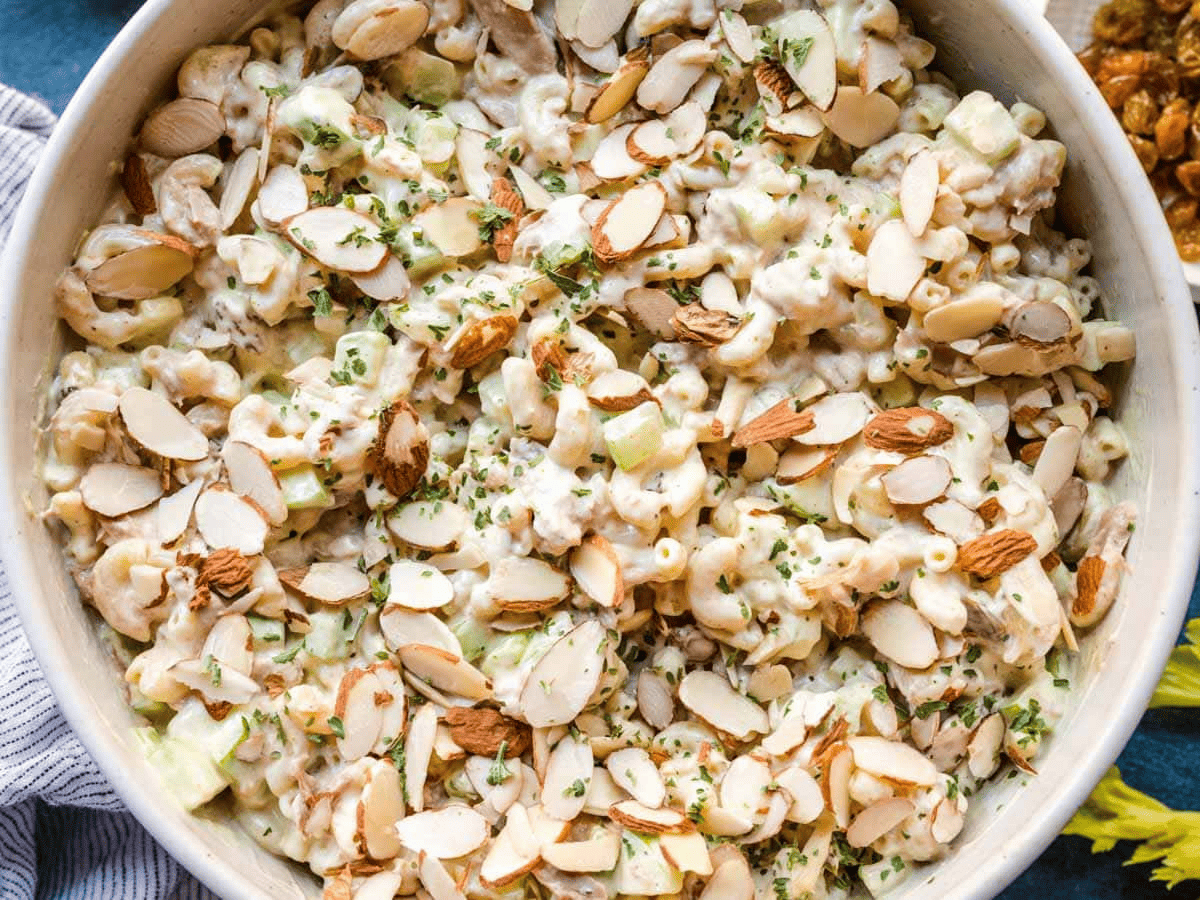 finished pasta salad in a bowl