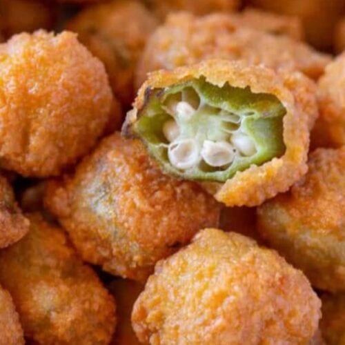 Crispy Okra cut in half