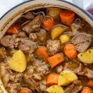 Stew in pot with vegetables