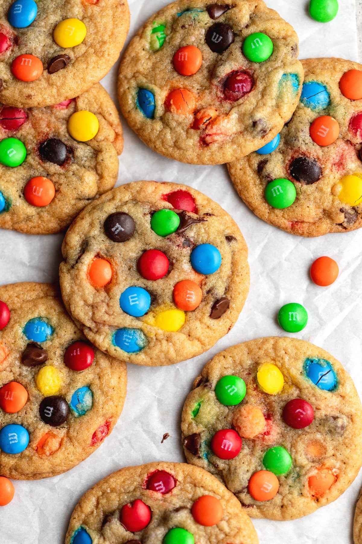 M&M Cookies on baking sheet