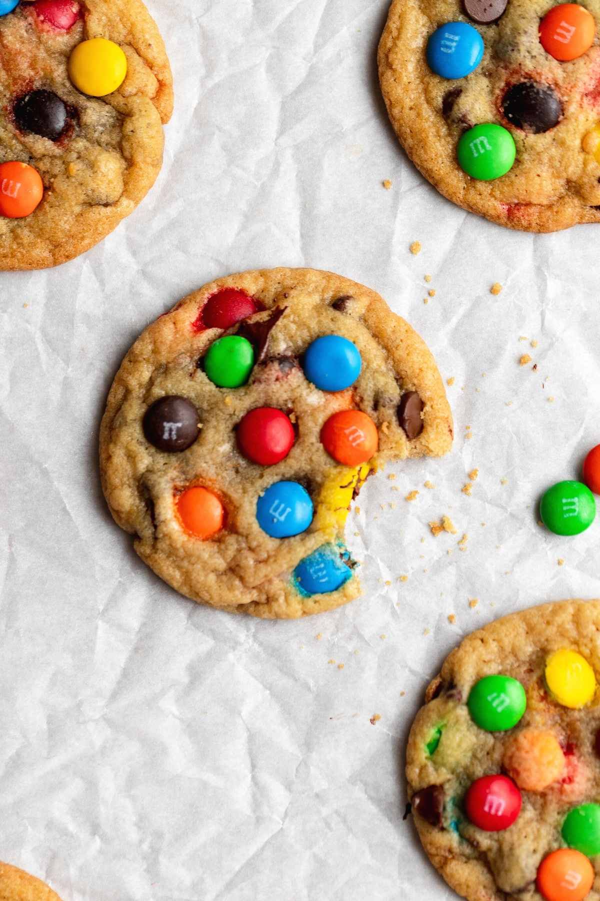 M&M Cookies on baking sheet