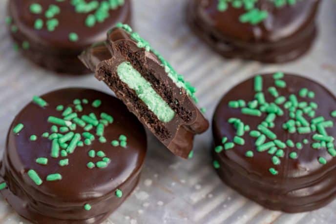mint chocolate covered oreos from dinner then dessert