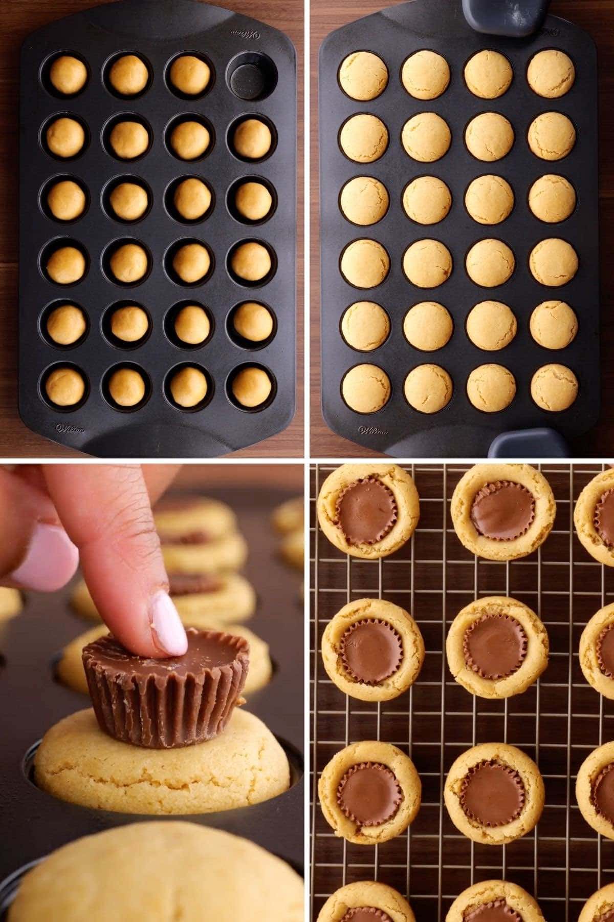 Peanut Butter Cup Cookies Collage of baking steps