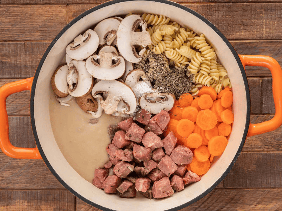 Ingredients in pot ready to cook