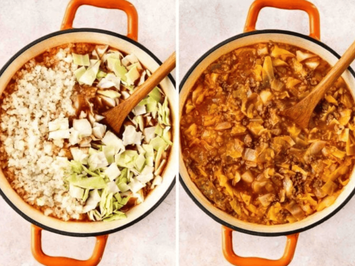 Collage of soup being made and ready to serve