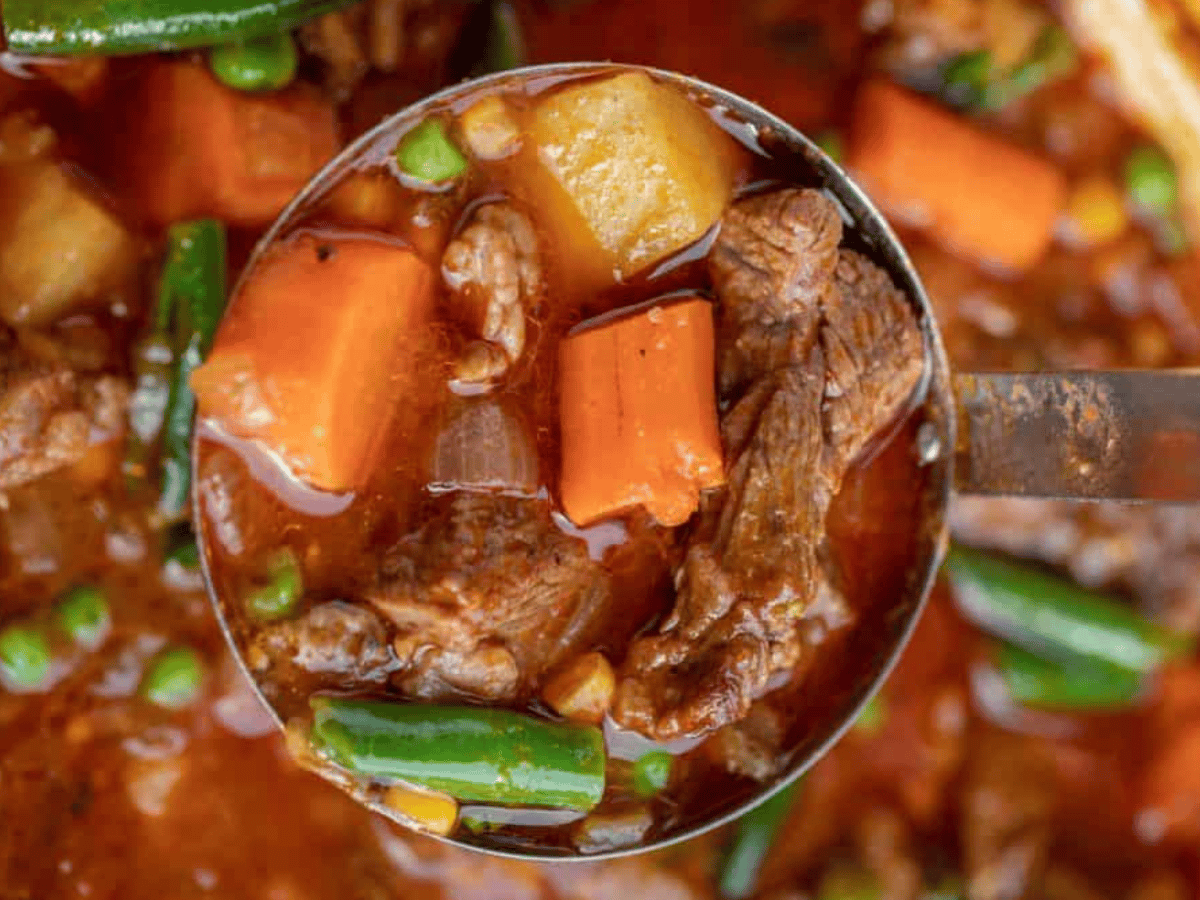 Stew scooped in laddle