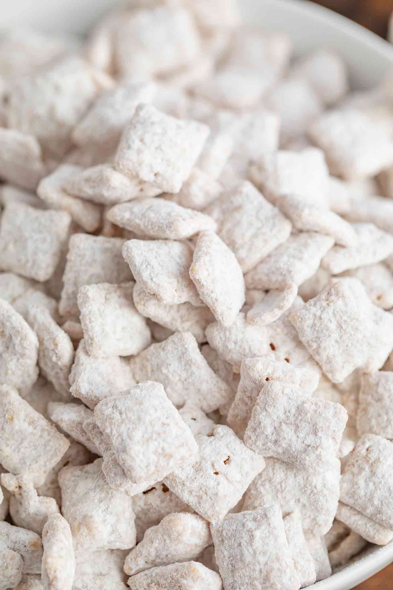 White Chocolate Puppy Chow Muddy Buddies Dinner Then Dessert One handful leads to another. white chocolate puppy chow muddy buddies