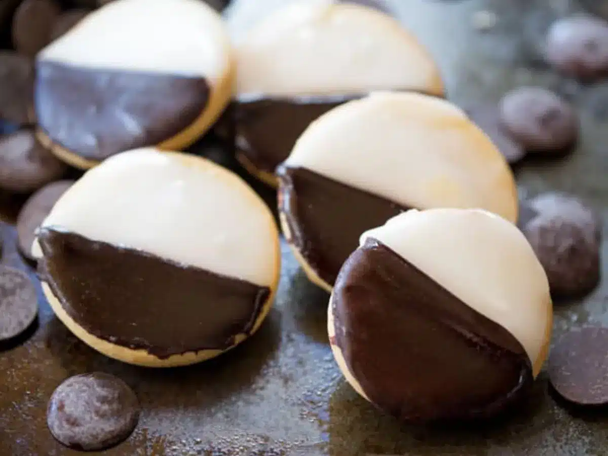 Cookies laid out with melting chocolates
