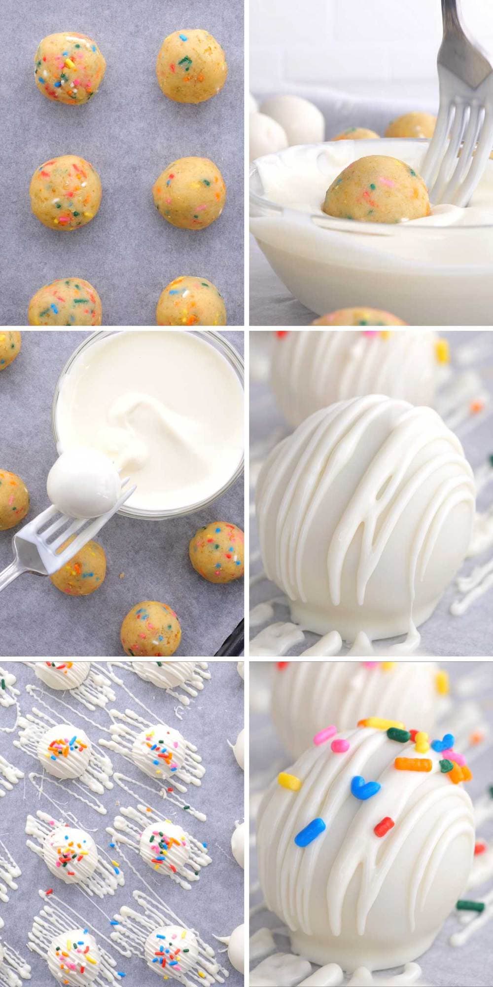 Cake Balls collage of steps for dipping in chocolate