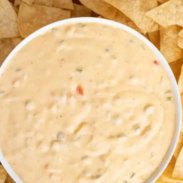 Bowl of Queso surrounded by chips