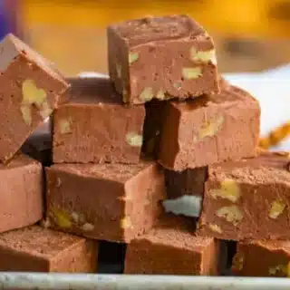 Stack of fudge with nuts