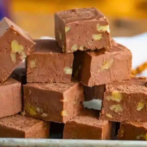Stack of fudge with nuts