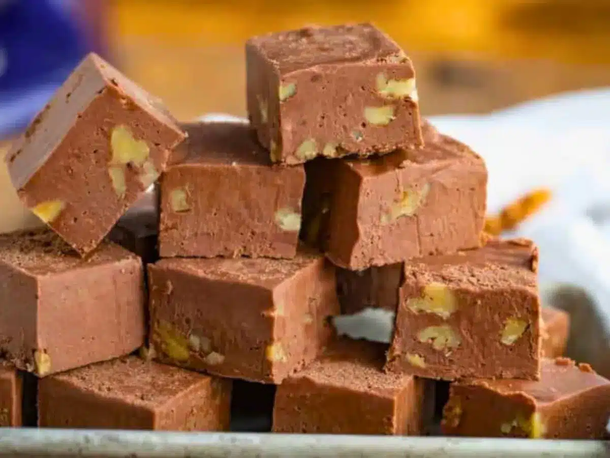 Stack of fudge with nuts