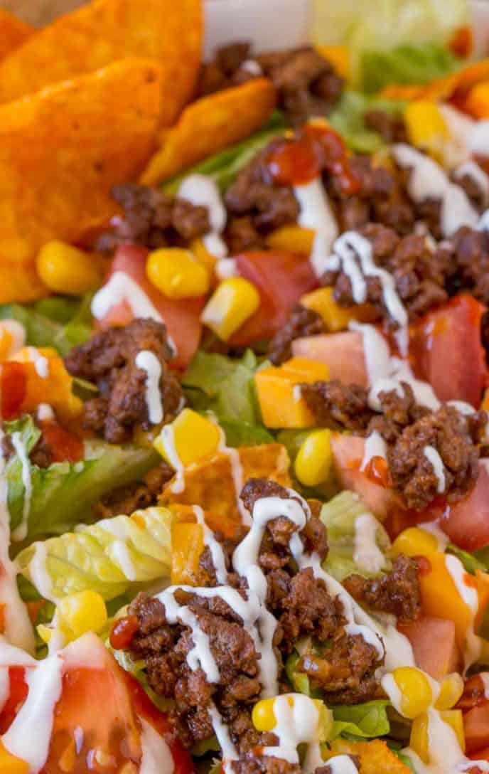 Crunchy Taco Salad with Ground Beef and Nacho Cheese Doritos