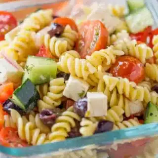 close up of pasta salad