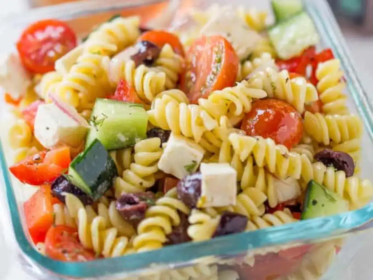 close up of pasta salad