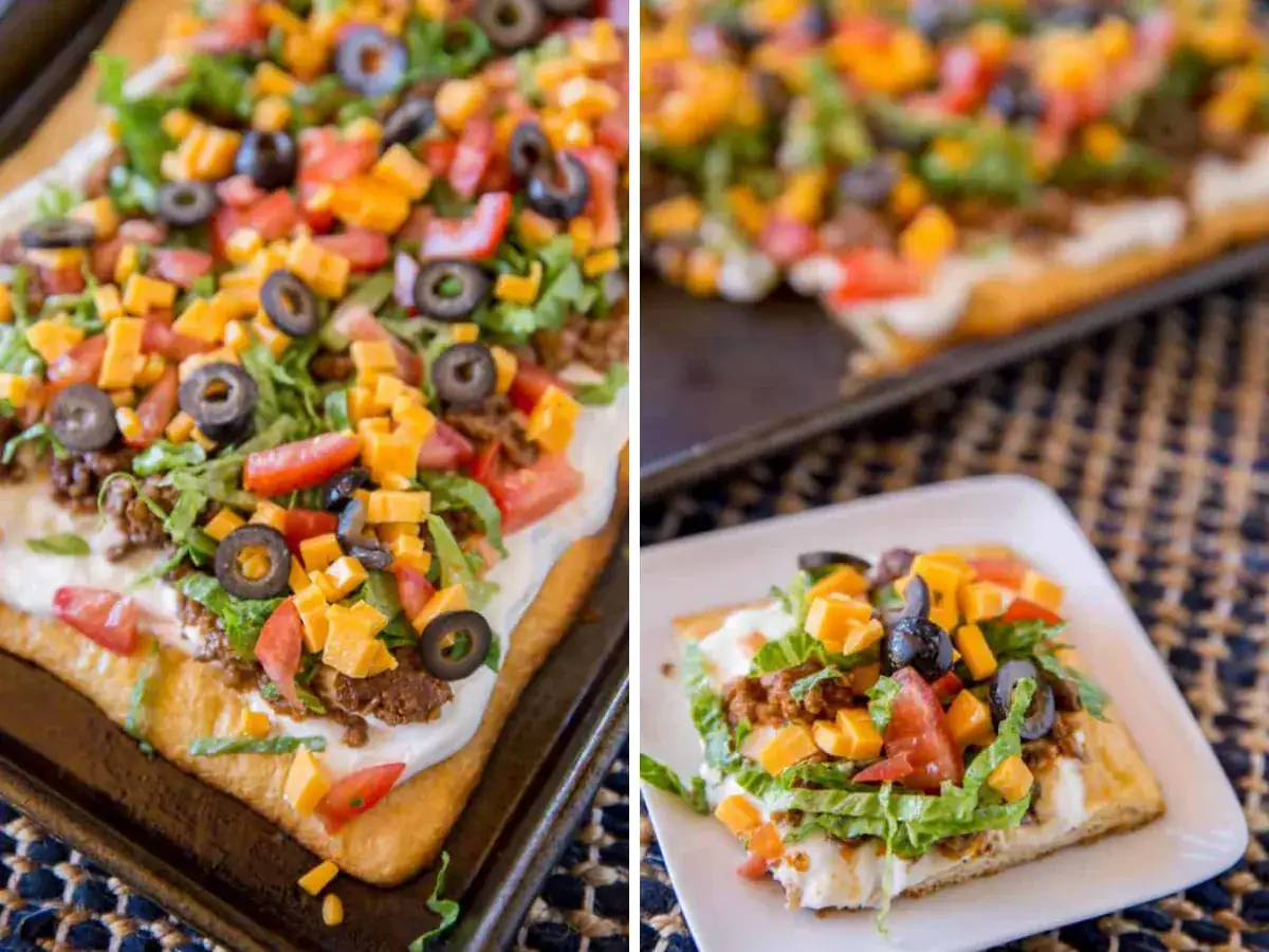 collage of pizza baked and served